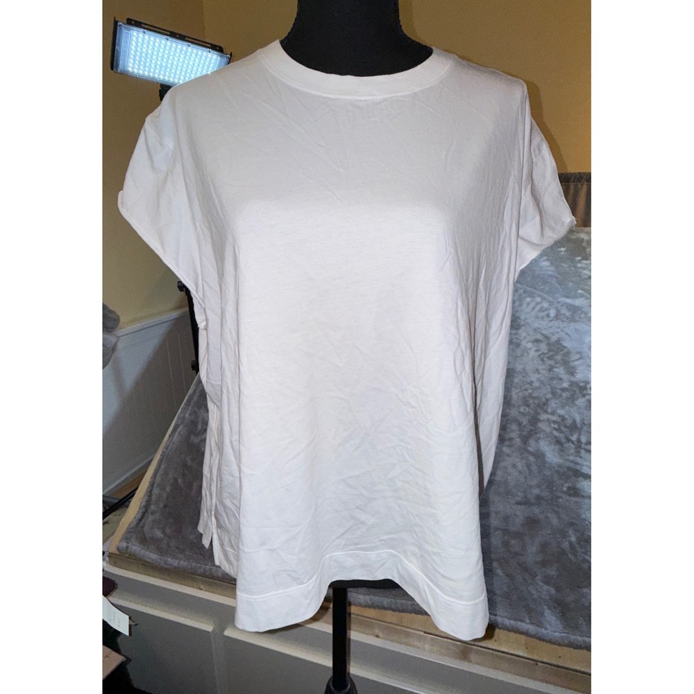 CALIA Everyday Roll Sleeve Top Women XXL Pure White NEW Relax Fit Side Slit Crew